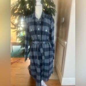 💙💙NWOT Lands' End Navy Plaid Long Sleeve Shirt Dress Size LT💙💙
